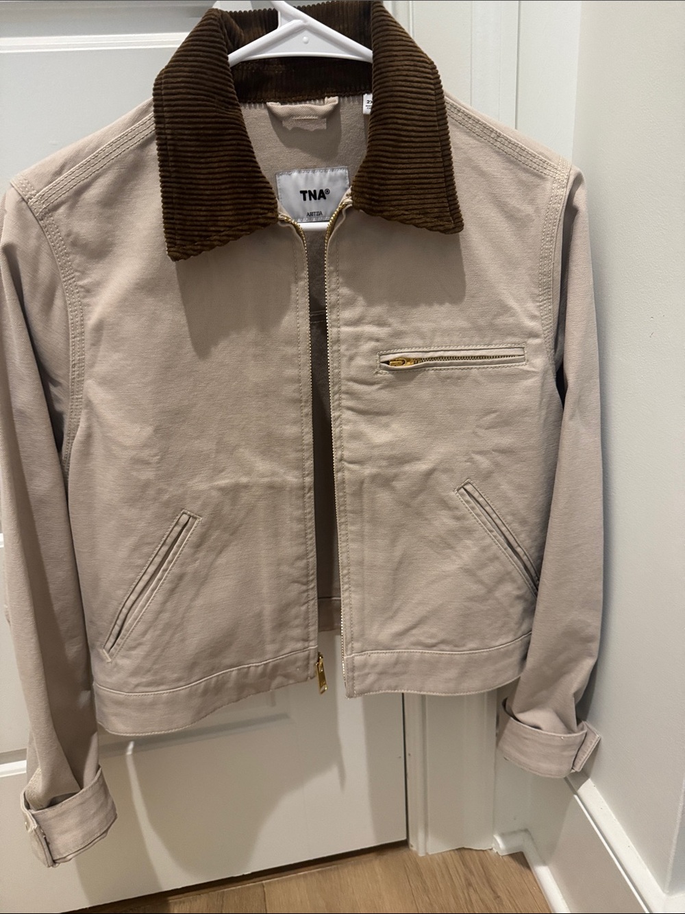 TNA Beige Jacket with Brown Corduroy Collar by Aritzia. 2XS